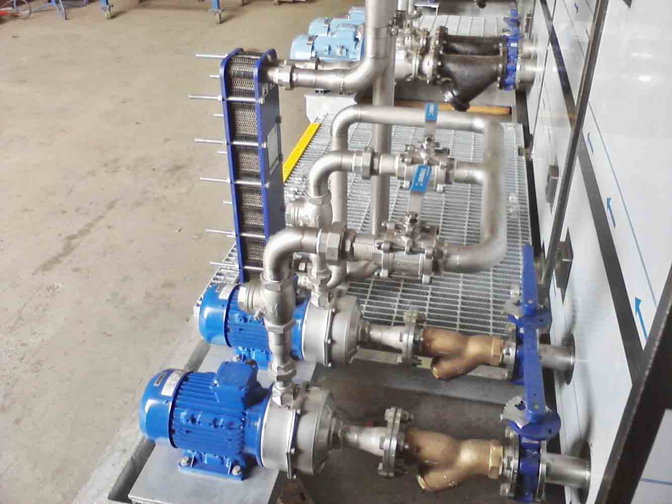 Stainless steel fabrication with pipework, pumps and manifolds